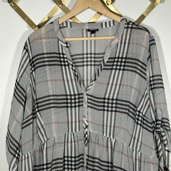 Torrid Lexie Plaid Babydoll Tunic Dress Size 4x Hi Low Hem Button Front Chiffon - Picture 9 of 10